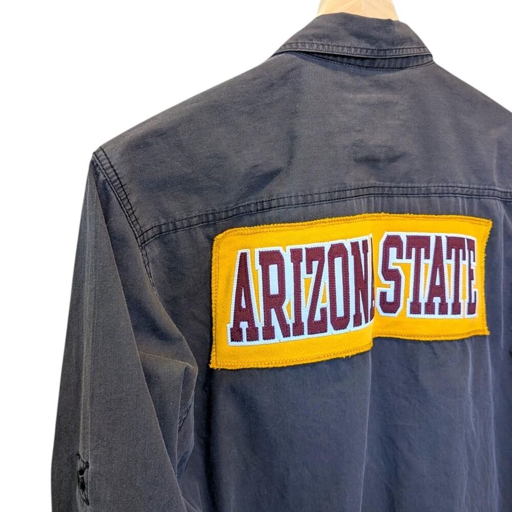 Upcycled ASU Sun Devils Brown Button Down Cropped Shirt Patches S Reworked